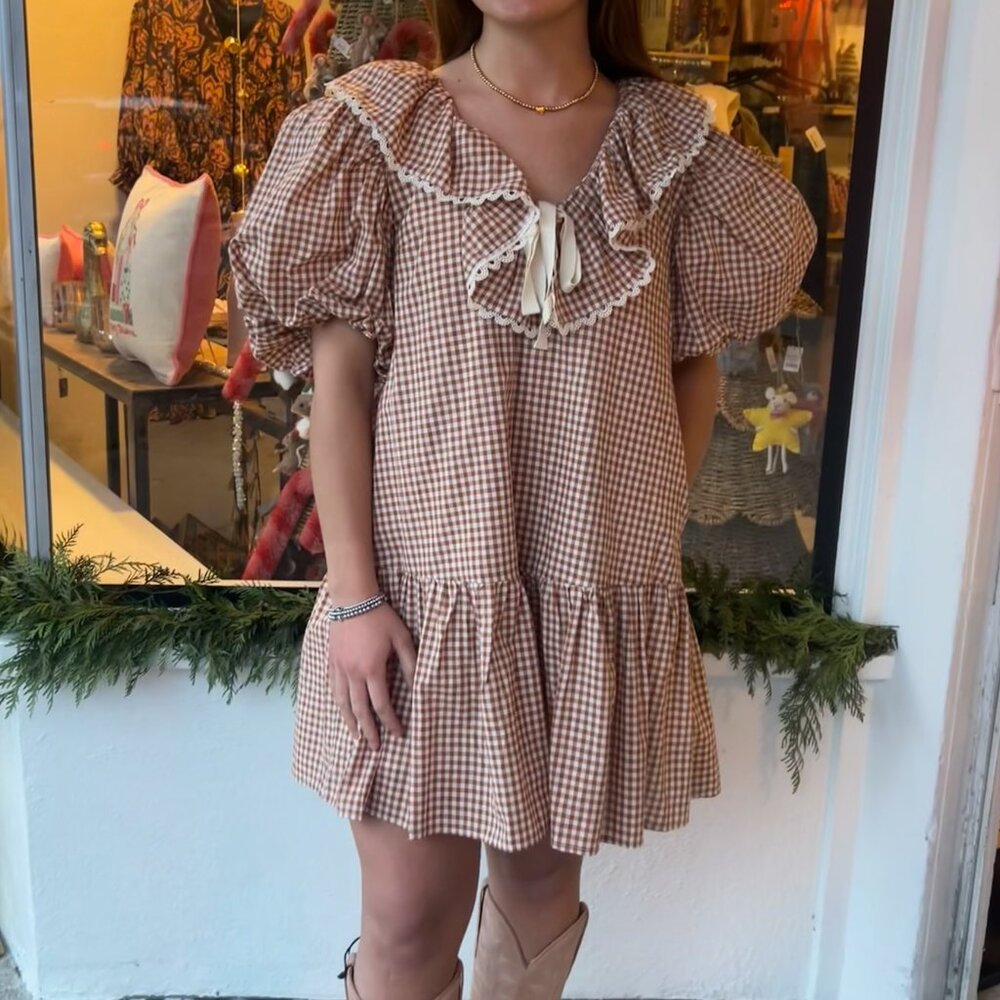 Aureum Gingham mini dress with bow detail